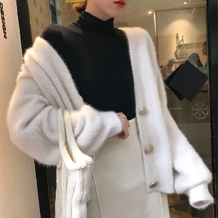 Woherb мохеровый кардиган женский осенний элегантный свитер с v-образным вырезом пальто корейский Modis повседневные кардиганы Sueter Mujer 22850