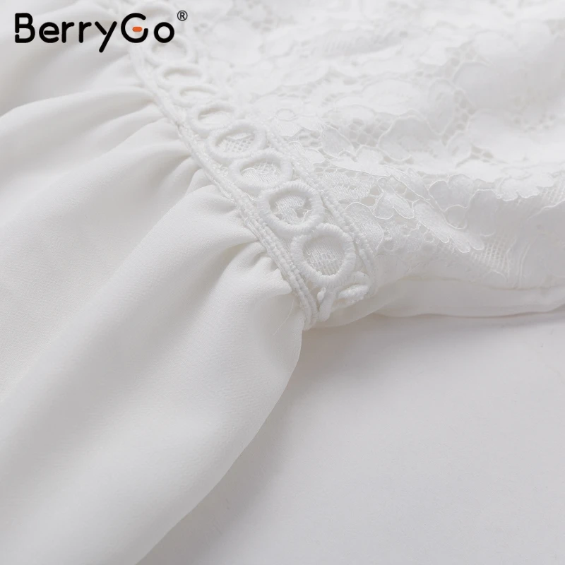 BerryGo женская блуза рубашка Элегантная открытая кружевная вышивка длинный рукав
