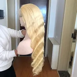 613 медовый блонд предварительно сорвал волосы remy объемный волнистый парик бразильский парик бесклеевая кружевная передняя часть