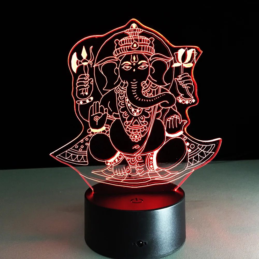 

Indian Elephant Head God figure colorful LED light Touch dual power remote control product color change light belief statue Y52