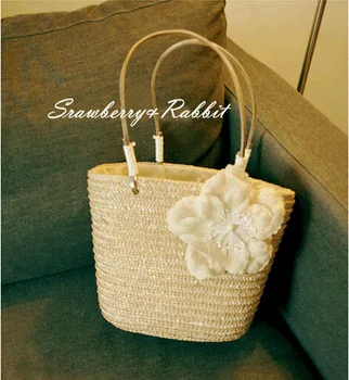 

Woman Bag 2019 A Flower Grass Designer Bag Hand-held Straw Bag Beach Bag Woven Flower Handbags
