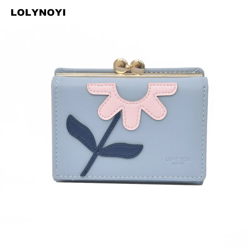 

LOLYNOYI Female Wallet Flower PU Leather Three Fold Wallets lady Change Purse Small Purse Card Holder Women Short Clutch Wallet