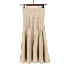 Плюс размер Эластичная элегантная Высокая талия плиссированная трикотажная Женская юбка средней длины шерстяная облегающая сексуальная юбка Женская осенне-зимняя