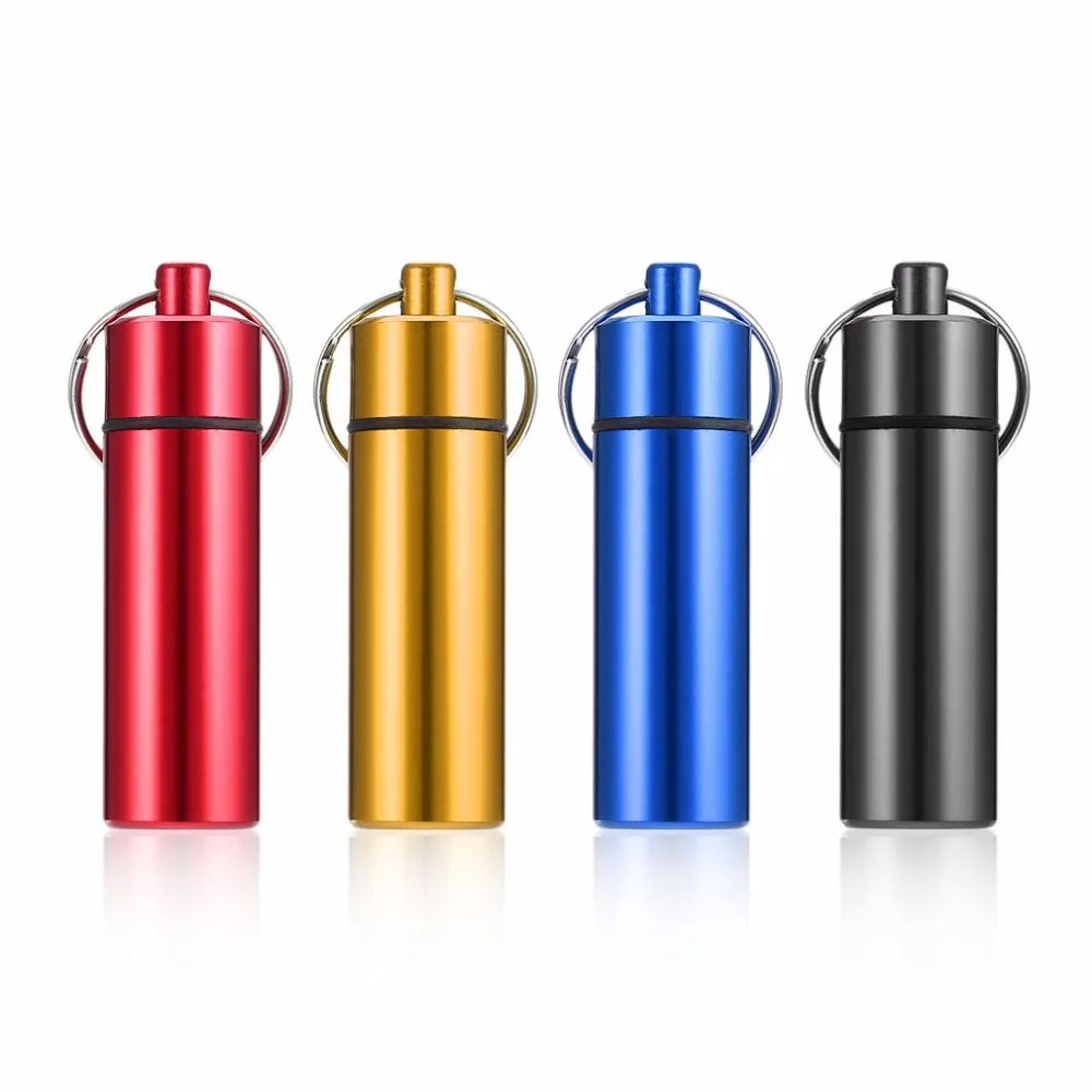 1PC Waterproof Aluminum Pill Box Case Bottle Cache Drug Holder Container Keychain Medicine Box  Health Care