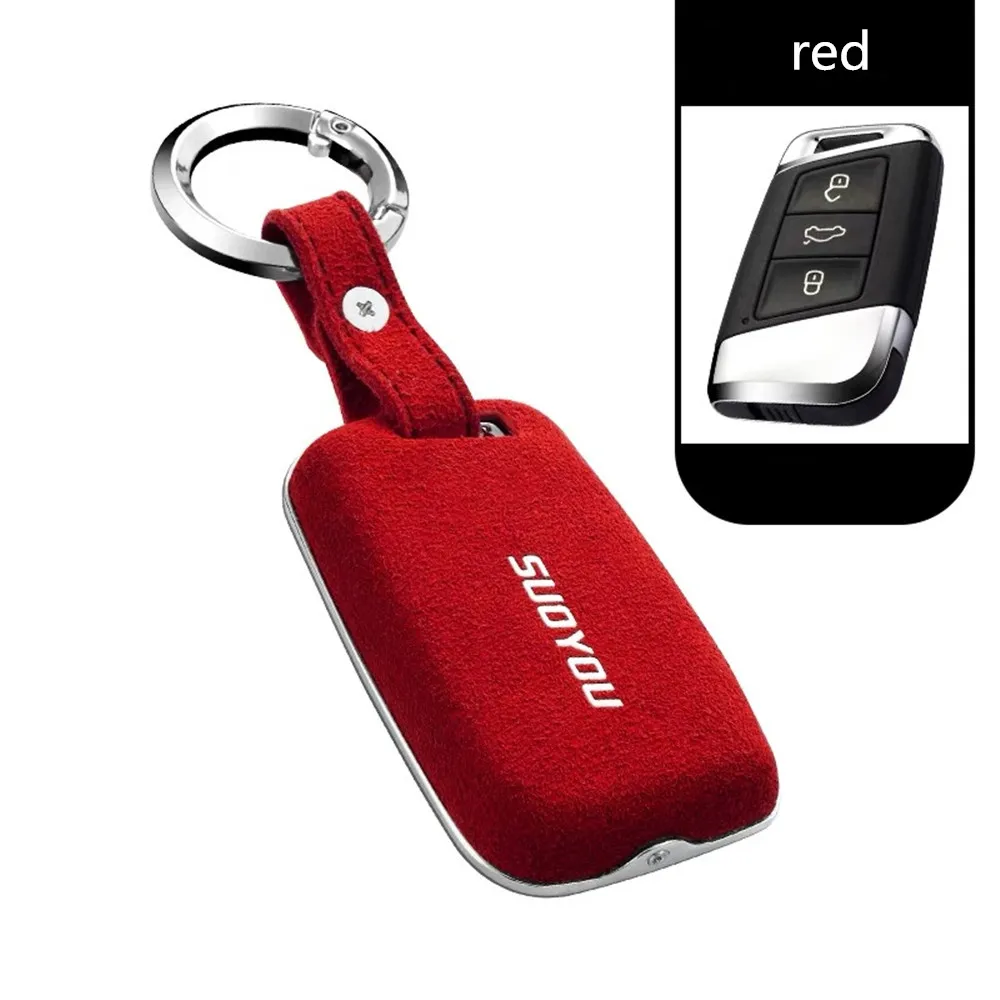 Genuine Leather Galvanized Alloy Fob Key Skin Cover For VW PASSAT For