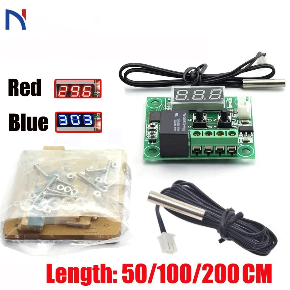 

Digital Thermostat W1209 Red Led Temperature Control Thermometer Thermo Controller Switch Module DC 12V Waterproof With Case Box