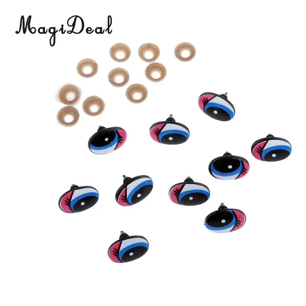 MagiDeal 5 Pairs Plastic Safety Eyes Cartoon Moving Eyes for Bear Doll Puppet Crafts Plush Animals Cats Frogs Dragons Fairies