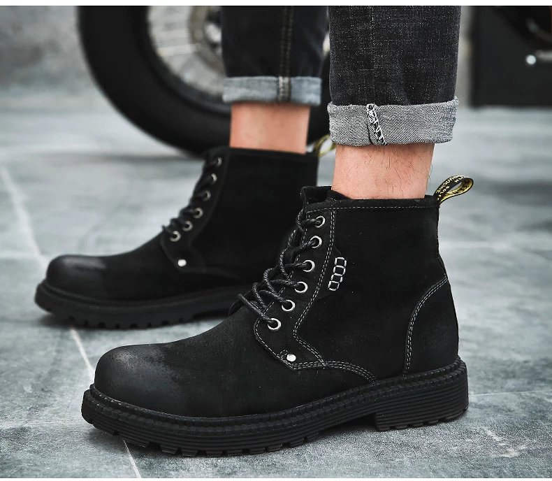 ZSAUAN/Новые мужские ботинки на шнуровке; зимние теплые рабочие защитные ботинки; уличные короткие ботильоны; botas hombre; мужская повседневная обувь