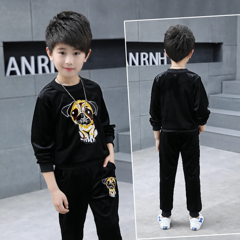 Spring Fall Boys Fashion Dog Pattern Velvet Clothing Set Girls Cute Ca ...