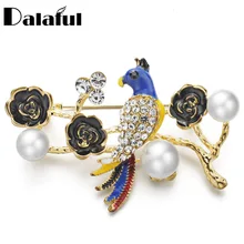 

Dalaful Parrot Brooches For Women Enamel Flower Rhinestone Crystal Simulate Pearl Brooch Pin Weddings Banquet Jewelry Gifts Z056