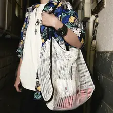 Woven Mesh Rope Crossbody Bag Shopping Bags Fashion Buckle Reticulate Hollow See Trough Beach Tote Bag 5Colors New