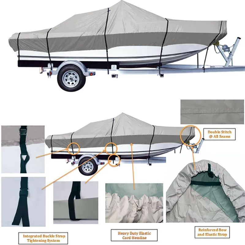 300D Крышка для лодки Оксфорд ткань водонепроницаемый УФ Пыленепроницаемый Чехол Trailerable Рыбалка лыжные гоночные лодки для 11-22ft Speedboat