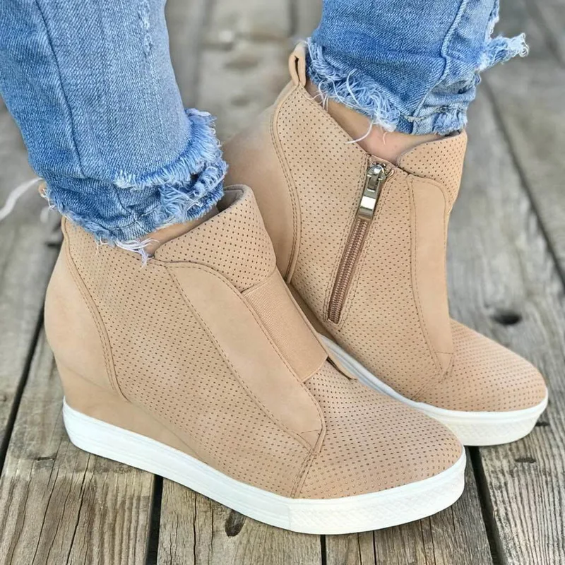 

HEFLASHOR Women Sneakers 2019 Breathable Wedges Platform Vulcanize Shoes Woman Pu Leather Women Casual Shoes tenis feminino