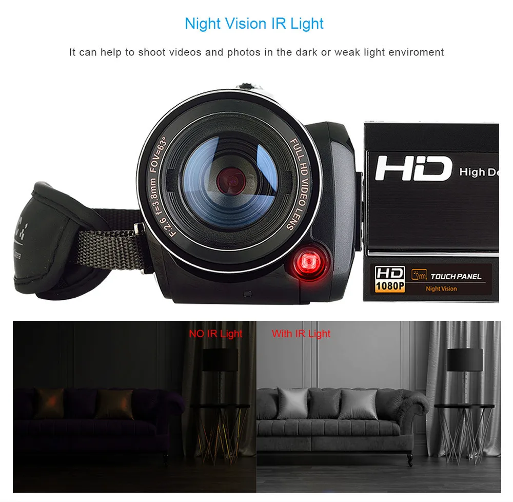 

ORDRO 1080P Full HD Camcorder with Wide Angle Lens Night Vision Wifi Video Camera 18X Digital Zoom Remote Controlled