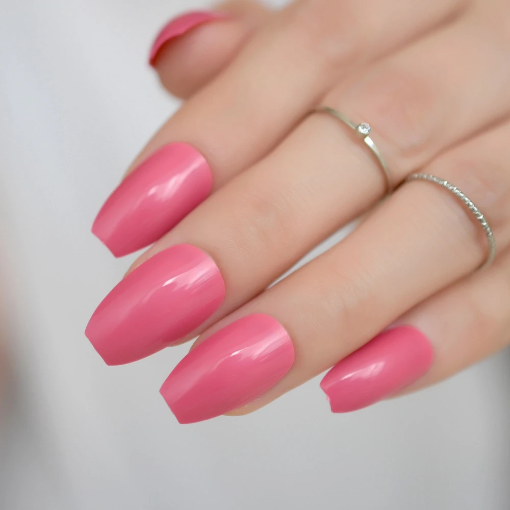 

24 Ballerina Coffin False Nails Light Coral Red Color Nails ABS Wholesale Full Fake Nails from EchiQ