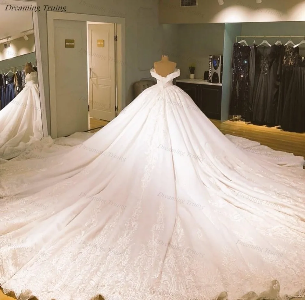 Роскошные Королевские Свадебные платья с кружевное, с коротким рукавом v-образным вырезом высокое качество невесты бальное платье Дубай свадебное платье Vestido де Novia