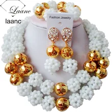 Очаровательный белый хрустальный шар женские ожерелья бижутерия нигерийские Свадебные африканские бусы комплект ювелирных изделий ABC656