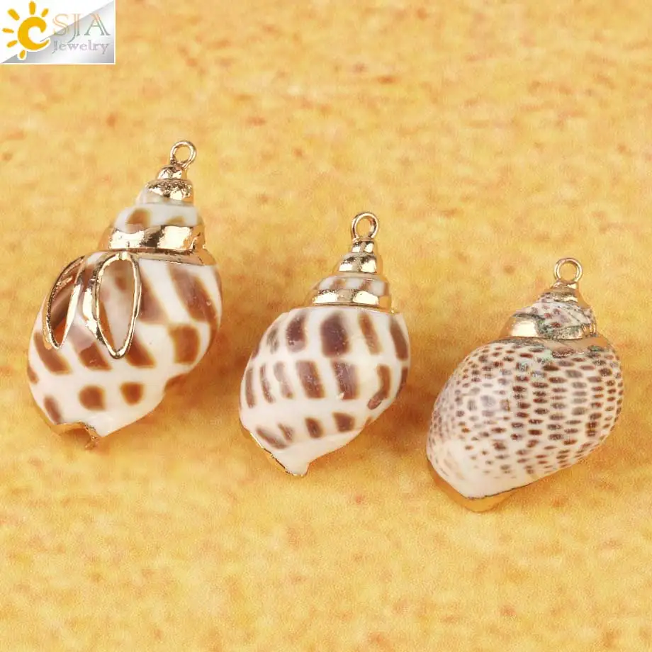 

CSJA Snail Natural Conch Charms Gold Color Plated Spiral Shell for Jewelry Making DIY Bracelets Pendants Crafts Accessories G111