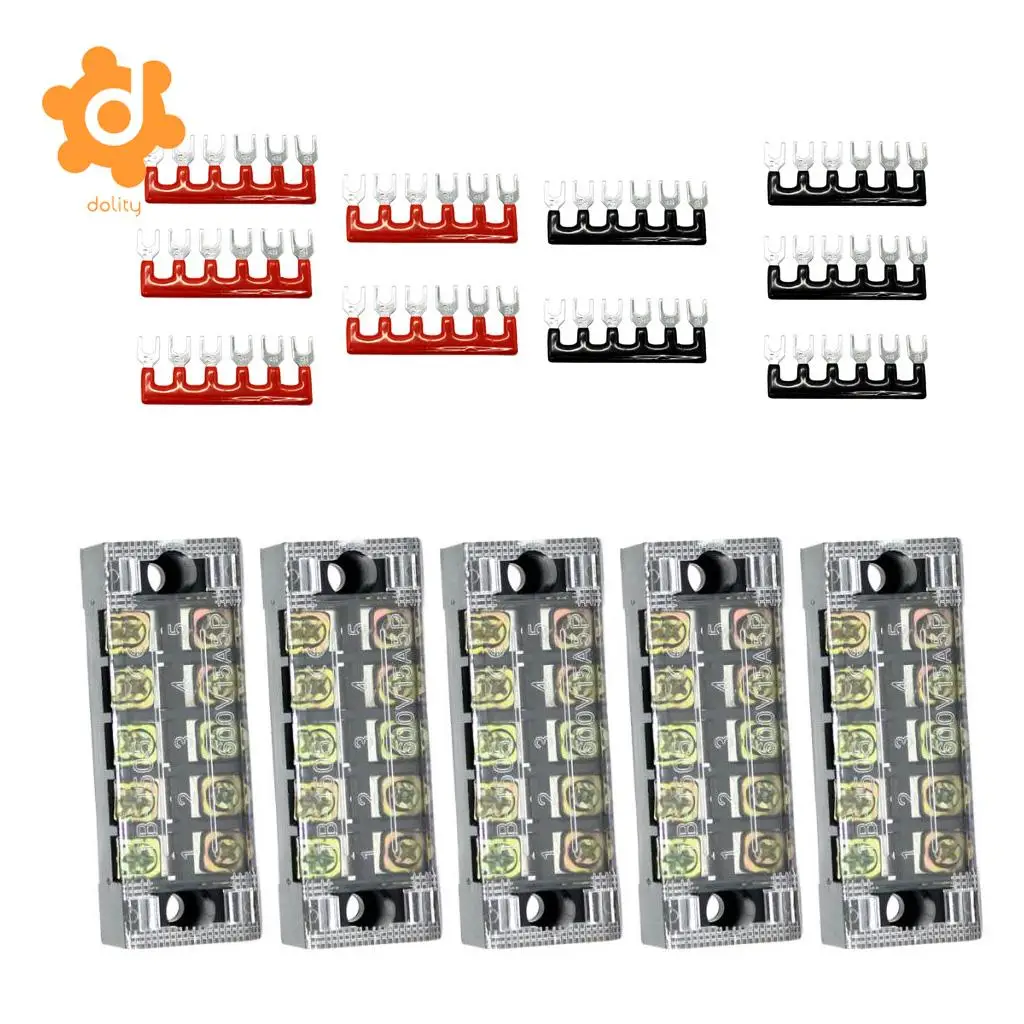 5 Pieces 600V 15A 5 Positions Barrier Strips Dual Row Screw Terminal Blocks