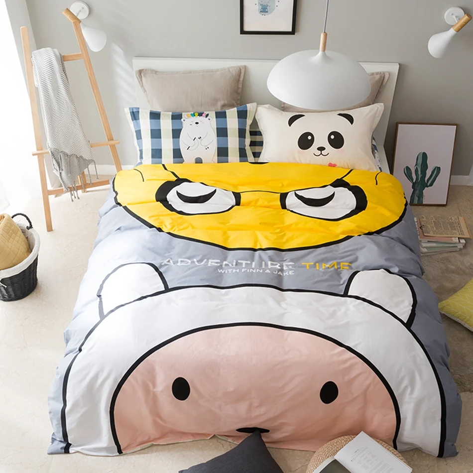 Grey cartoon duvet cover set twin queen size bedding set for adults 100 cotton font b