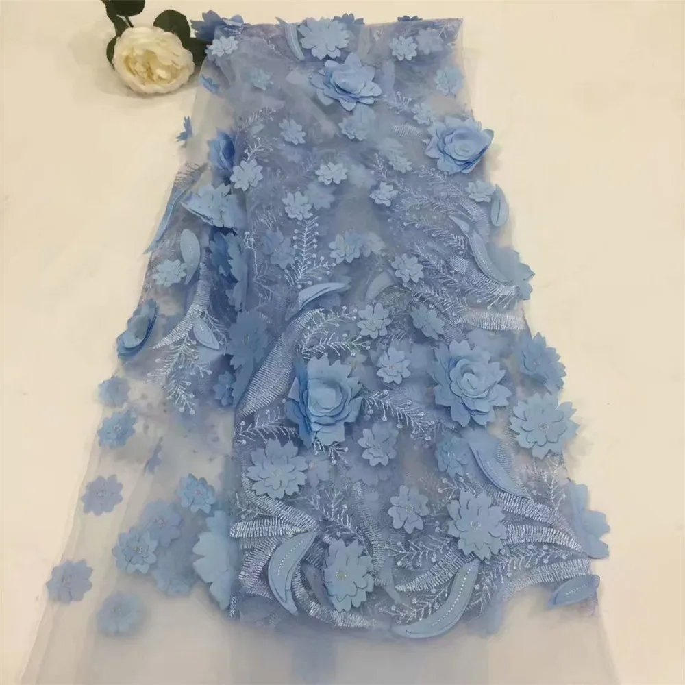 

HFX 2018 3d Lace Fabric 5yards High Quality With Material African Net Mesh Embroidered French Summer Dress X321-2