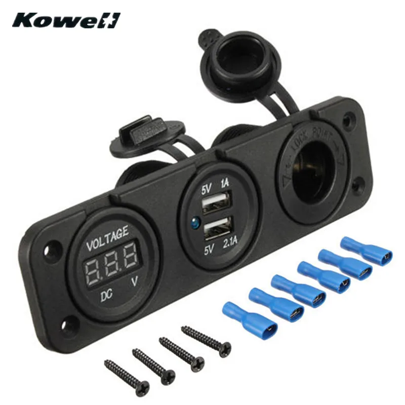 KOWELL 12 В 2 Дуэль USB порт зарядное устройство адаптер питания прикуриватель разветвитель авто мотоцикл лодка+ Цифровой вольтметр