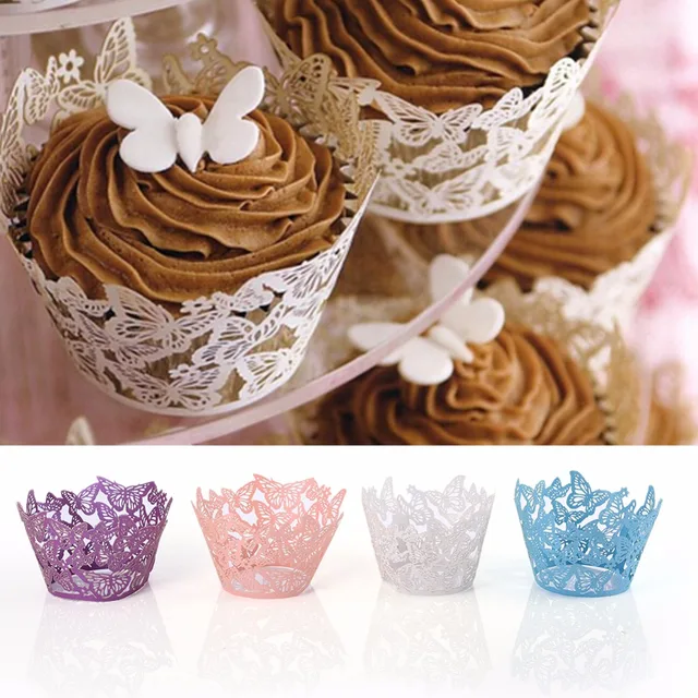 50pcs laser cute butterfly cupcake muffin paper wrappers for wedding