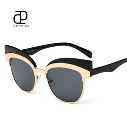 FEIDU 2016 сплава кошачий глаз Солнцезащитные очки для женщин Для женщин Брендовая Дизайнерская обувь негабаритных половина Рамки Защита от