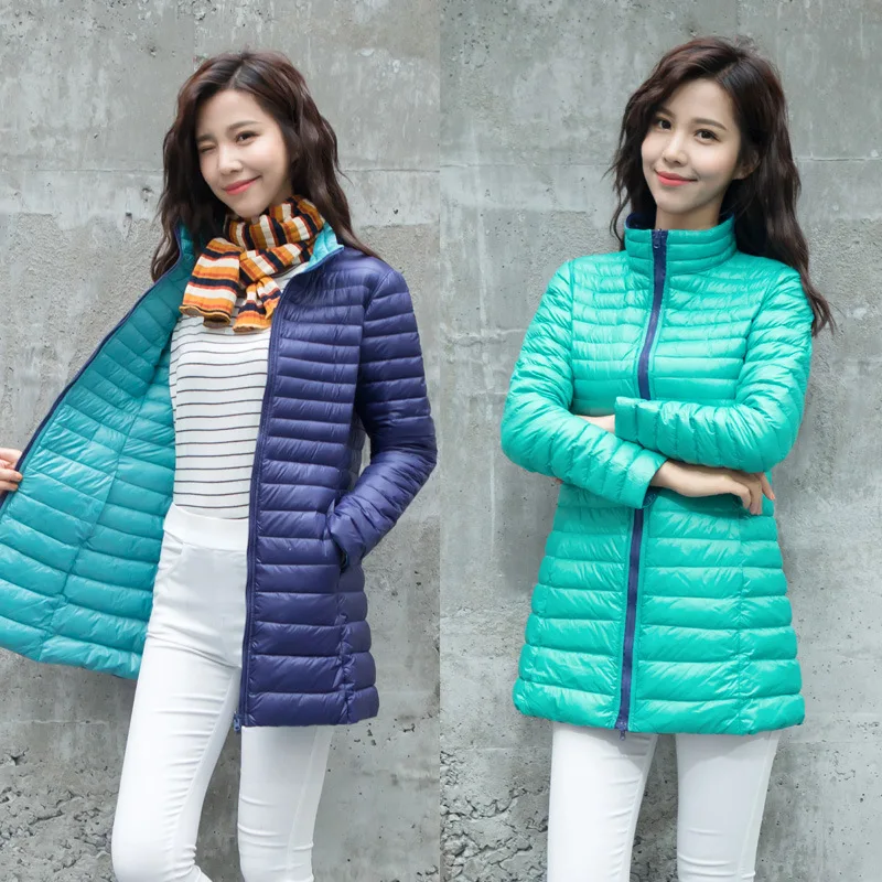 Koop Twee Kanten Te Dragen Licht Down Jas Vrouwen Winter Ultralight Witte Eendendons Jassen Vrouwtjes Vrouw Parka Dames Gewatteerd Lange overjas