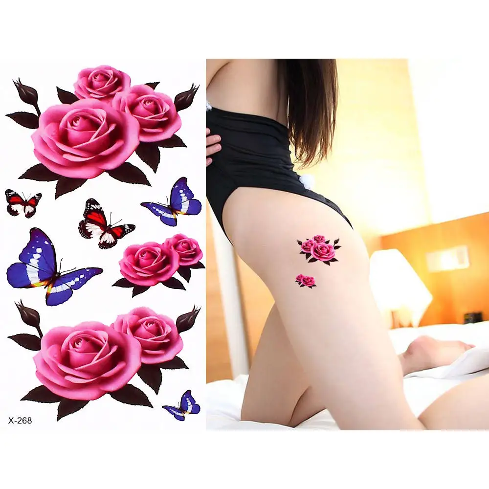 1 лист, цветная татуировка, цветок, бабочка, узор, дизайн, временная татуировка, наклейка для женщин и мужчин, ручная работа, китайская живопись тушью - Цвет: X 268