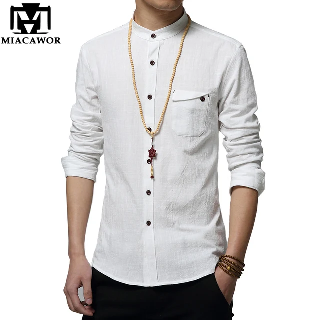 Aliexpress.com : Buy MIACAWOR Cotton Linen Men Shirt New 2018 Stand ...