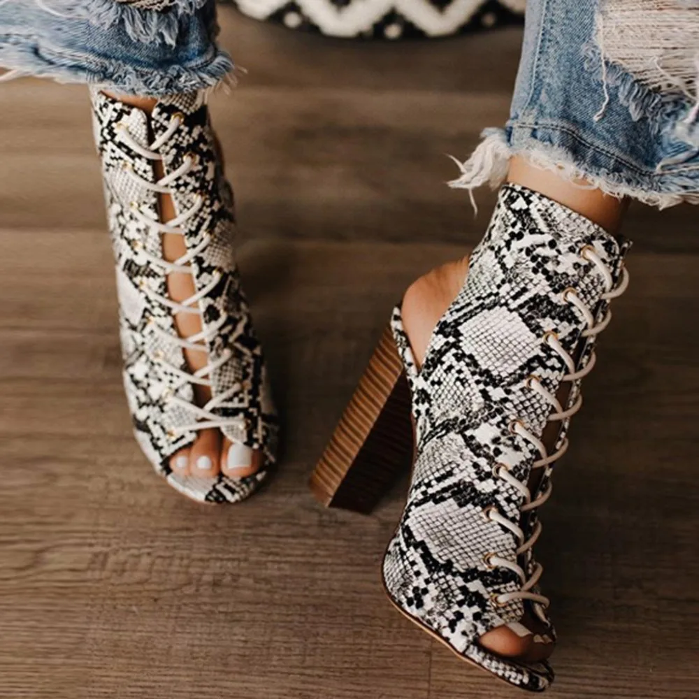 2019 women's snake pattern sexy sandals printed strap sandals gladiator sandals ladies sandals high heels non-slip 40J2 (1)