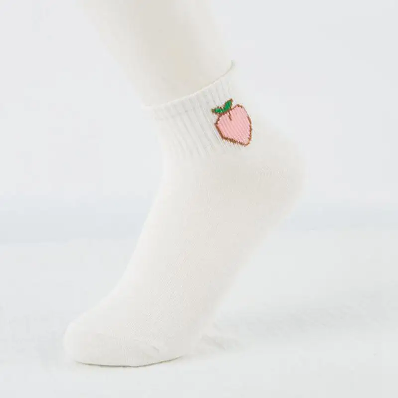 Juicy Peach 1 пара, хлопковые носки женские Харадзюку, милые, миленькие в японском стиле(«Каваий» фрукты носки корейский стиль белые низкие носки для девочек воздухопроницаемая комфортная обувь#426 - Цвет: Juicy Peach