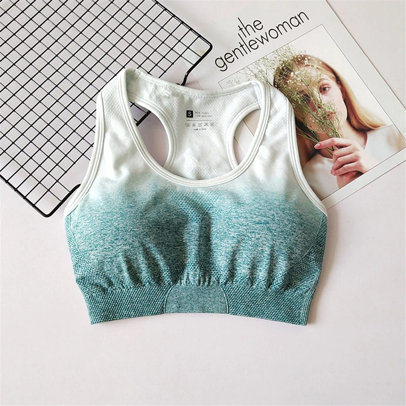 Oyoo Cute Racerback Seamless Ombre Sports Bra flexible Pink Bralette Grey Yoga Bra For Women Workout Crop Top