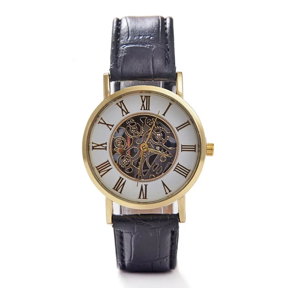 

Elegant Ultra-thin Quartz Watch Roman Number Men Ladies Hollow Business Watch Business Gift With Bamboo Band Black