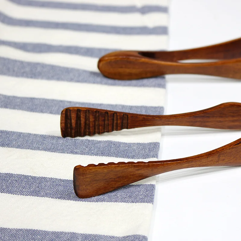 Natural Wooden Tong 26.5cm Wood Cake Bread Tong Fruit Salad Clip Dessert Meat Serving Utensils Wooden Kitchen Accessories (2)