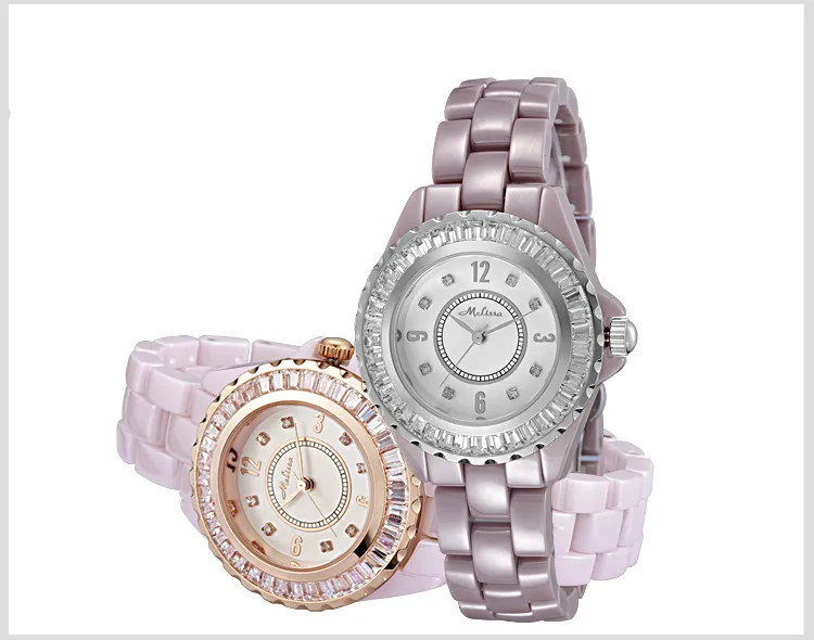 100% Full Ceramic Bracelet Watch Anti-allergy Wrist watch Elegant Women Crystal Dress Watches MELISSA Quartz Montre Femme F8011A