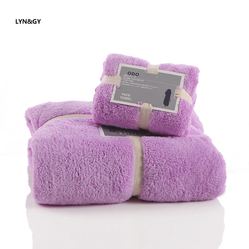 

LYN&GY 2PCS/Set Coral Velvet Towel Set One Piece 75*150cm Bath Towel Pieces 34*80cm One Face Towels Gift Towel Set