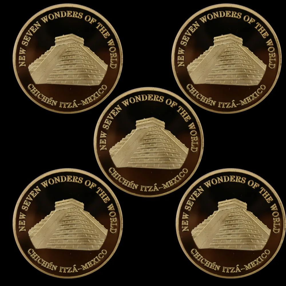 

One of The Seven Wonders of The Chichen Itza Kukulcan Pyramid, 5 Pieces / Set of 24K Gold-plated Commemorative Coins