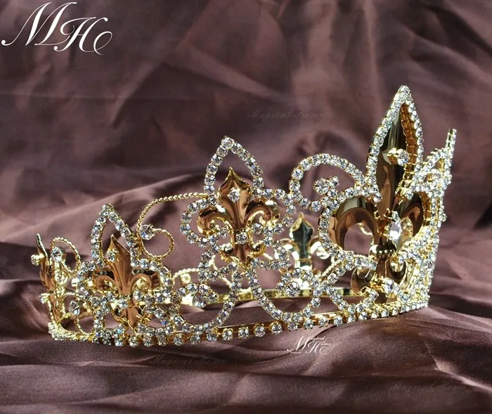 Princess Imperial Medieval Fleur De Lis Crown Crystal Gold Green costume Party 