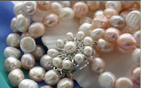

N2314 3ROW multi color BAROQUE FRESHWATER CULTURED PEARL NECKLACE % Discount AAA