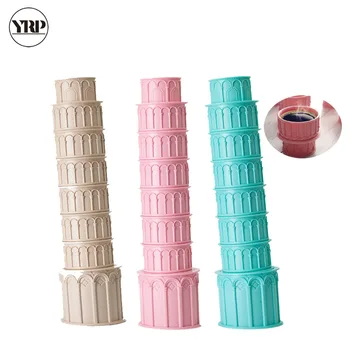 

YRP Big 15PCS/Set Plastic Creative Leaning Tower Folding Coffee Mug Set Houseware Coffee Mixing jug Water Spoon Home Decoration