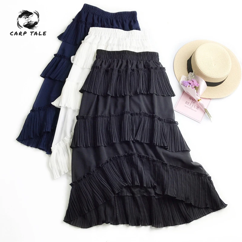 

2019 Hot New Arrival Korean Style Woman Long Skirt Sweet Layer Skirt Elastic Waist Princess Ladies Skirts Free Shipping