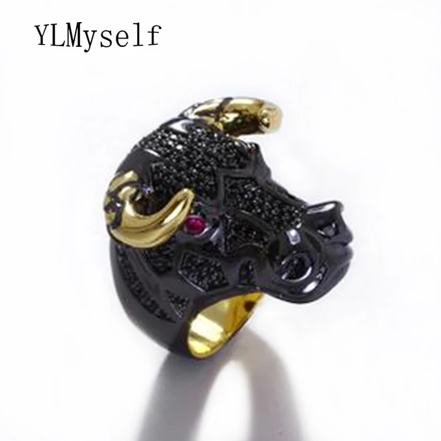 Online New Animal Ring Black Punk Design 2 Tone Color New Animal Ring Black Punk Design 2 Tone Color Zodiac Animals Cow Ox Rings Unusual Jewelry For Women