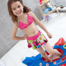 Бикини для маленьких девочек; детский купальник с юбкой с цветочным принтом; Модный купальный костюм; платье для купания; раздельное бикини из двух предметов; Skirtini