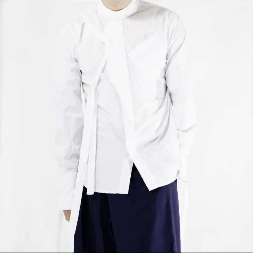 

S-6xl Original Men Clothing Personality Long Sleeve Shirt Hair Stylist Irregular Splice Shirts Nightclub Stage Singer Costumes