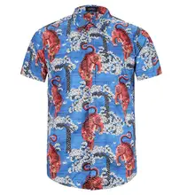 Новинка 19ss, мужские Модные хлопковые повседневные рубашки с принтом тигра, высокое качество, топ с короткими рукавами и карманом, S 2XL# C98