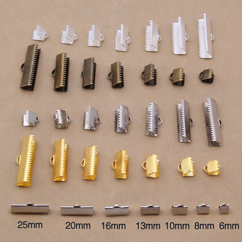 

100pcs/lot Metal End Caps Clasps Fastener Fit 6/8/10/13/16/20/25mm Flat Leather Cord Necklace Bracelet Connectors Jewelry Making