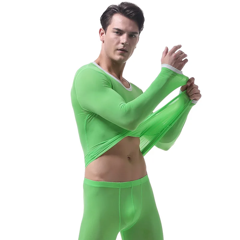 Men's Warm Underwear Ultra Thin Ice Silk High Elastic Man Autumn