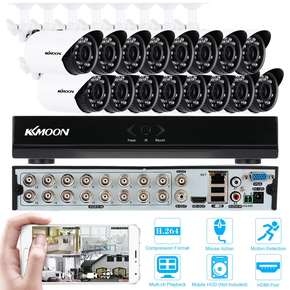  KKmoon 16CH CCTV System HDMI 960H CCTV DVR H.264 16PCS 700TVL IR Waterproof Security Camera CCTV Camera Surveillance System 